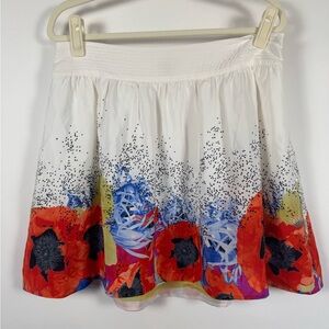 Anthropologie Leifsdottir Scattered Heartsease Mini Skirt 100% Silk Sz 12 Artsy